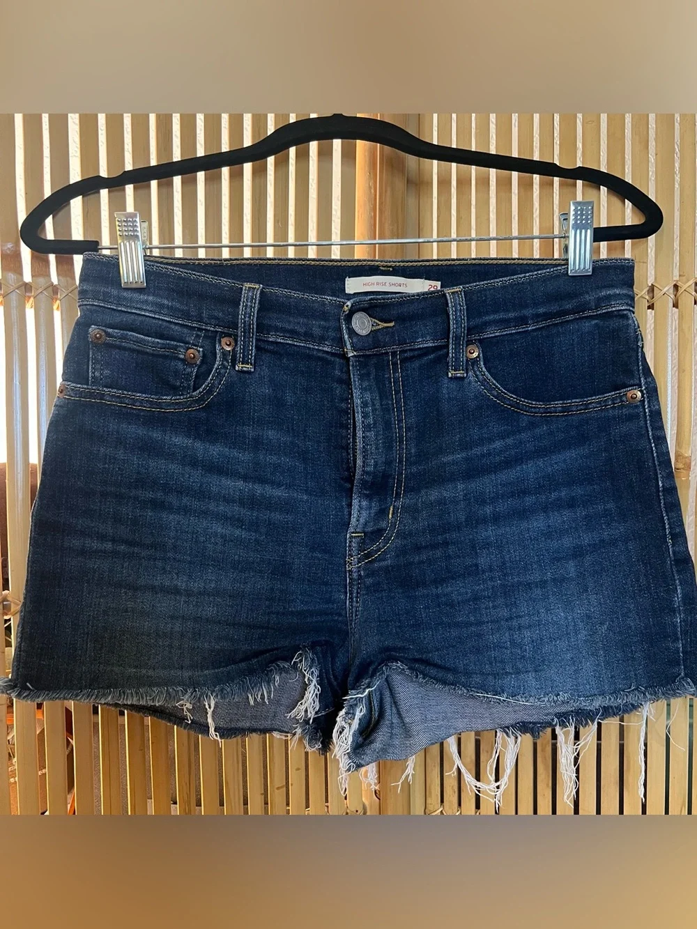 Levi High-Rise Dark Blue Denim Cutoff Shorts